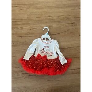 Baby My First Valentines Day Outfit Dress Diaper Cover Red Sequin Tulle 3-6M NWT